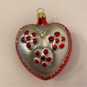 Vintage Columbia Hand Blown Glass Christmas Ornament Red Heart Signed